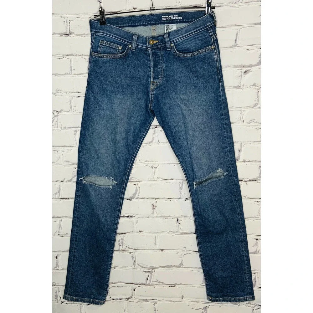 H&M Mens Ripped Denim Jeans 32 x 31‎ Slim Low Waist